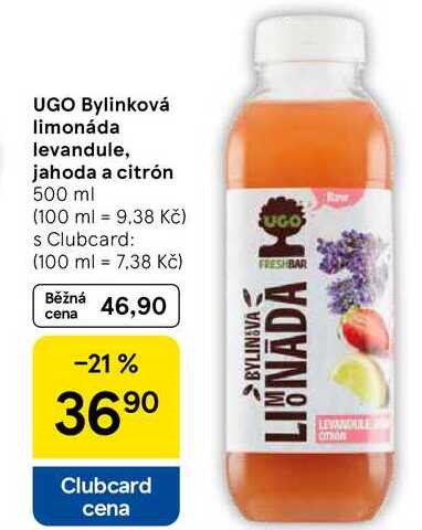 UGO Bylinková limonáda levandule, jahoda a citrón, 500 ml 