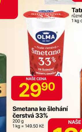 OLMA Smetana ke šlehání čerstvá 33% 200 g