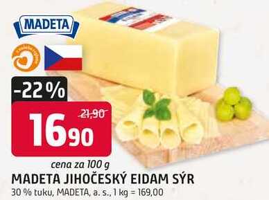 MADETA JIHOČESKÝ EIDAM SÝR 30% tuku, 100 g