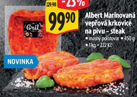 Albert Marinovaná vepřová krkovice na pivu - steak, 450 g