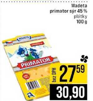 Madeta primator sýr 45% plátky 100 g 