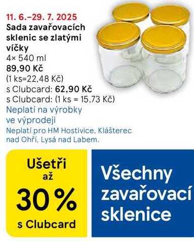 Sada zavařovacích sklenic se zlatými víčky, 4x 540 ml 