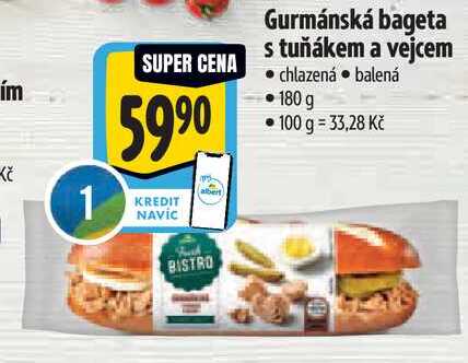 Gurmánská bageta s tuňákem a vejcem, 180 g