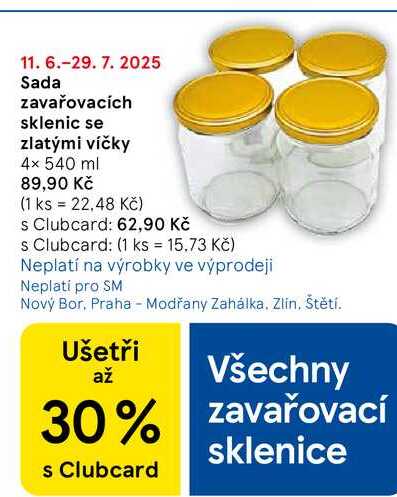 Sada zavařovacích sklenic se zlatými víčky, 4× 540 ml  