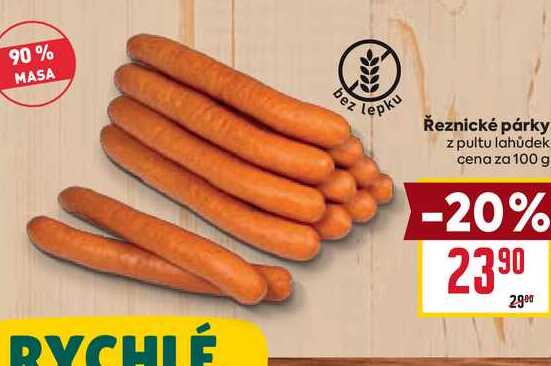 Řeznické párky z pultu lahůdek cena za 100 g 