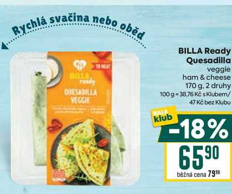 BILLA Ready Quesadilla veggie ham & cheese 170 g