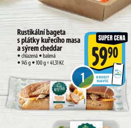Rustikální bageta s plátky kuřecího masa a sýrem cheddar  145 g
