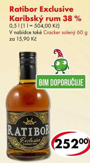 Ratibor Exclusive Karibský rum 38 %, 0,5 l