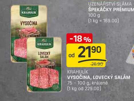 VYSOČINA, LOVECKÝ SALÁM 75 - 100 g, krájené