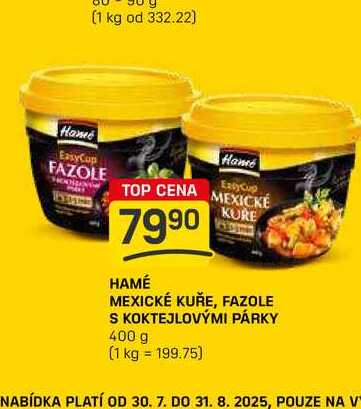 HAMÉ MEXICKÉ KUŘE, FAZOLE S KOKTEJLOVÝMI PÁRKY 400 g