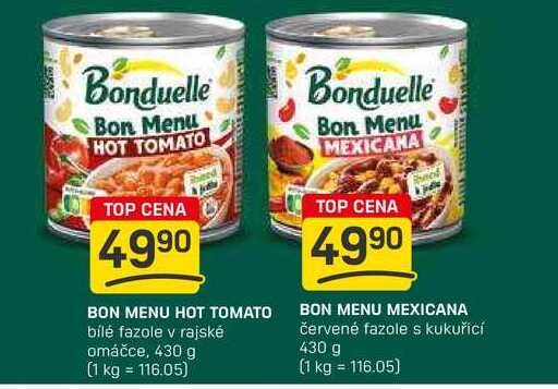 BON MENU HOT TOMATO bílé fazole v rajské omáčce, 430 g