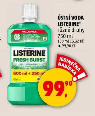 LISTERINE ústní voda různé druhy, 750 ml 