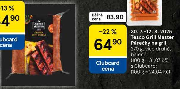 Tesco Grill Master Párečky na gril, 270 g 