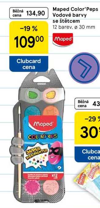 Maped COLOR'Peps vodové barvy se štětcem, 12 barev, průměr 30 mm
