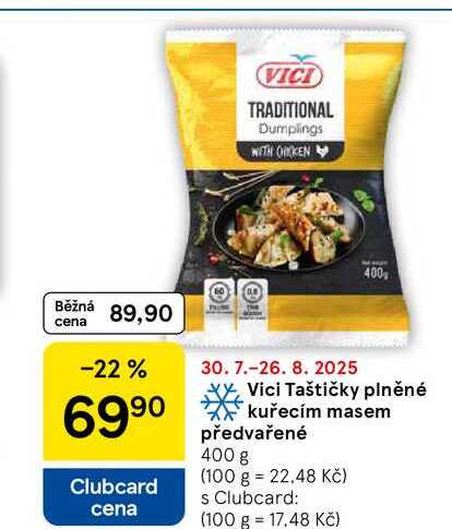 Vici Taštičky plněné kuřecím masem předvařené, 400 g 