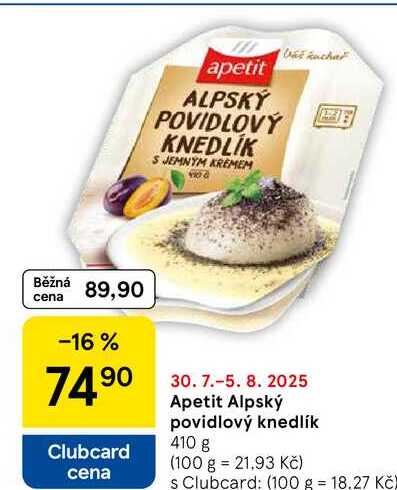 Apetit Alpský povidlový knedlík, 410 g 