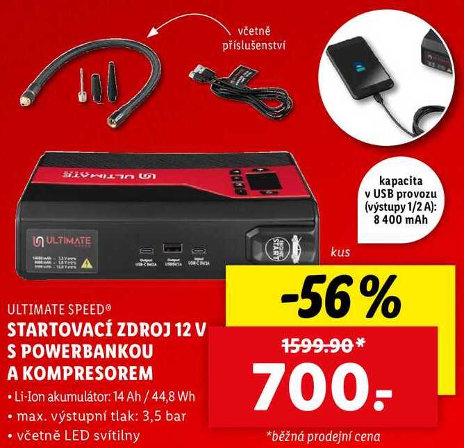 STARTOVACÍ ZDROJ 12 V S POWERBANKOU A KOMPRESOREM 
