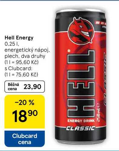 Hell Energy, 0.25 l, energetický nápoj, plech, dva druhy 