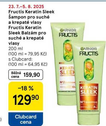 Fructis Keratin Sleek Šampon pro suché a krepaté vlasy, 200 ml  