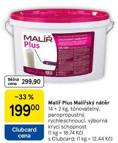 Malíř Plus Malířský nátěr, 14+2 kg, tónovatelný, paropropustný, rychleschnoucí, výborná krycí schopnost 