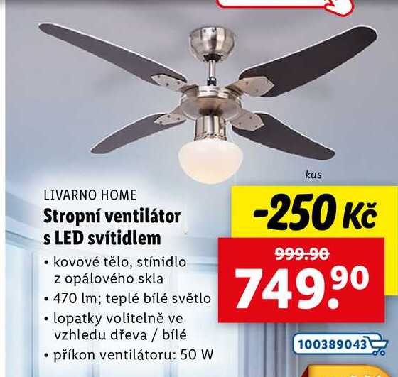 Stropní ventilátor s LED svítidlem
