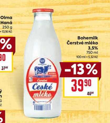 Bohemilk Čerstvé mléko 3,5% 750 ml 
