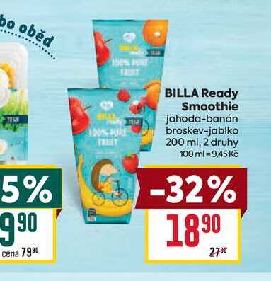 BILLA Ready Smoothie jahoda-banán broskev-jablko 200 ml