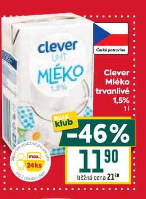 Clever Mléko trvanlivé 1,5% 1l