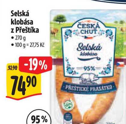 Selská klobása z Přeštíka 270 g   