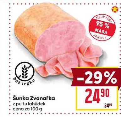 Šunka Zvonařka z pultu lahůdek cena za 100 g 