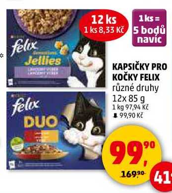 KAPSIČKY PRO KOČKY FELIX různé druhy, 12x 85 g  