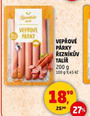 VEPŘOVÉ PÁRKY ŘEZNÍKŮV TALÍŘ, 200 g 