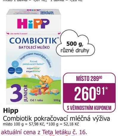 Hipp Combiotik pokračovací mléčná výživa místo 500g