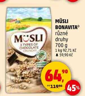 MÜSLI BONAVITA různé druhy, 700 g 