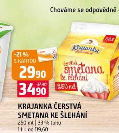 Krajanka čerstvá Smetana ke šleháni 250 ml 33% tuku