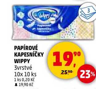 PAPÍROVÉ KAPESNÍČKY WIPPY 3vrstvé, 10x 10 ks 