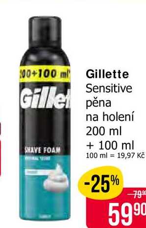 Gillette Sensitive pěna na holení 200 + 100ml
