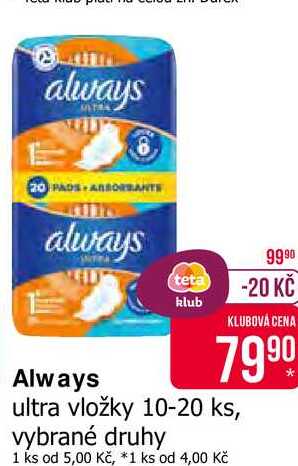 Always ultra vložky 10-20 ks, vybrané druhy 