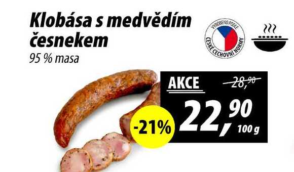 Klobása s medvědím česnekem 95% masa, 100 g 