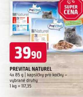 PREVITAL NATUREL 4x 85 g kapsičky pro kočky vybrané druhy 