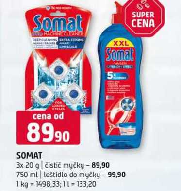 SOMAT 3x 20 g čistič myčky 750 ml leštidlo do myčky 