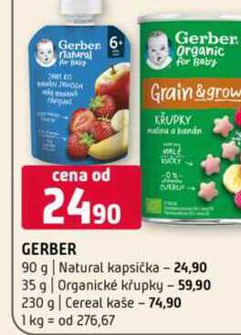 GERBER 90 g Natural kapsička 35 g Organické křupky 230 g Cereal kaše 