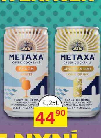 METAXA GREEK COCKTAILS PEACH SPRITZ 0,25L míchaný nápoj