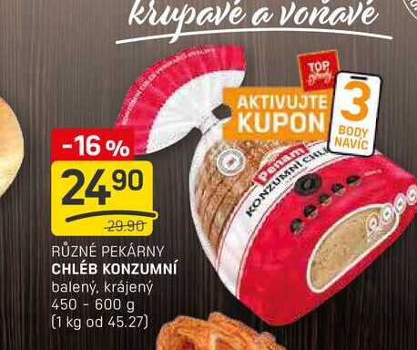 CHLÉB KONZUMNÍ balený, krájený 450 - 600 g  