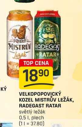 VELKOPOPOVICKÝ KOZEL MISTRŮV LEŽÁK, RADEGAST RATAR světlý ležák 0,5l