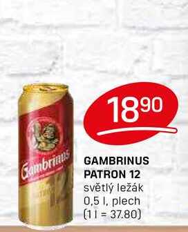 GAMBRINUS PATRON 12 světlý ležák 0,5l, plech