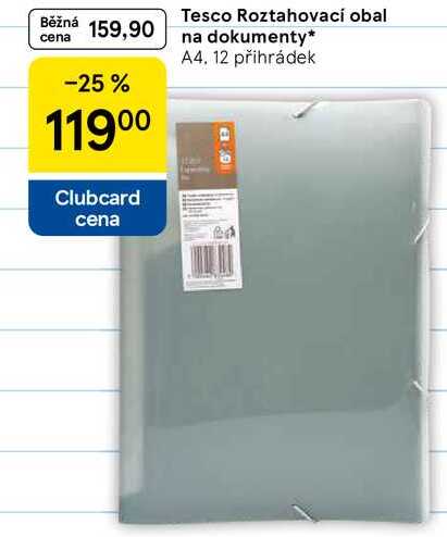 Tesco Roztahovací obal na dokumenty, A4, 12 přihrádek 