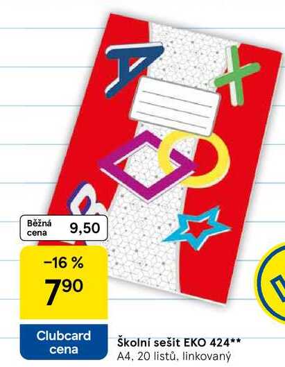 Školní sešit EKO 424, A4, 20 listů, linkovaný 