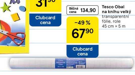 Tesco Obal na knihu velký transparentní fólie, role 45 cm x 5 m