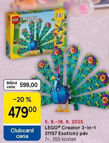LEGO® Creator 3-in-1 31157 Exotický páv 7+, 355 kostek 